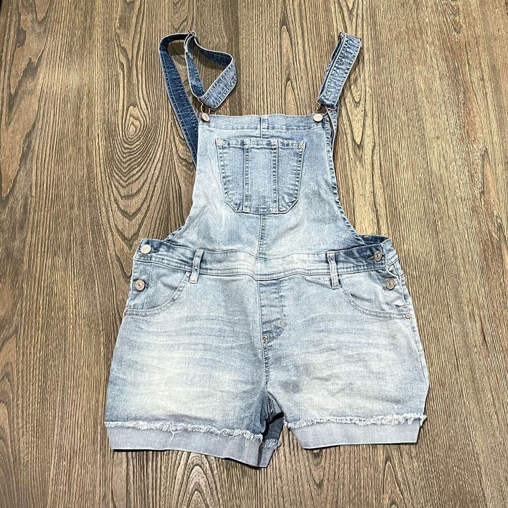 Wallflower Overall Bib Shorts Shortalls Denim Adjustable Straps Light Wash Large